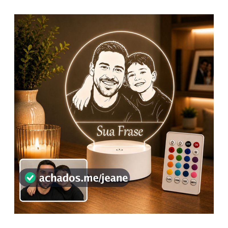 Luminária LED Personalizada Dia dos Pais Pai Decoração Presente Foto Família Multicores