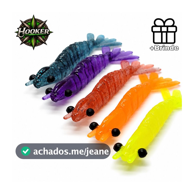 Camarões Soft 6cm Isca Artificial Pesca Hooker kit com 20 iscas