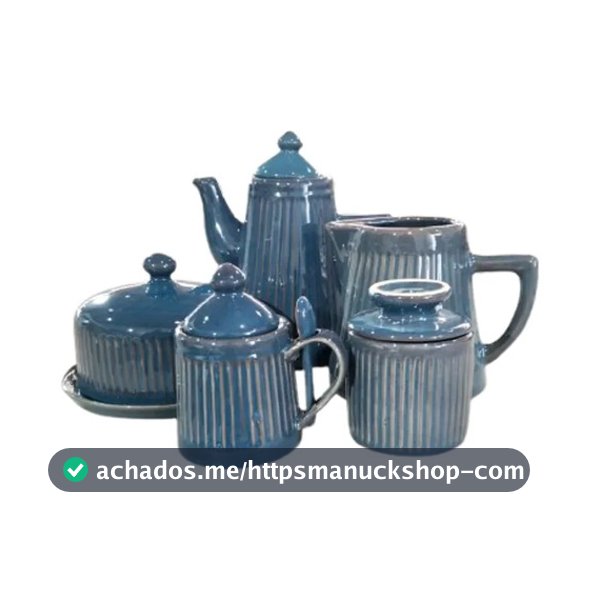 Kit Café Da Manhã Em Cerâmica Louças Decoração 5un Acquamarine