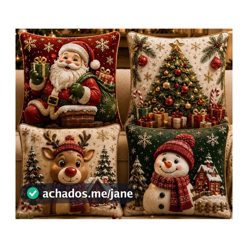 KIT 4 CAPAS DE ALMOFADAS DECORATIVAS NATAL PAPAI NOEL BONECO DE NEVE FELIZ NATAL LANÇAMENTO 2026 NV