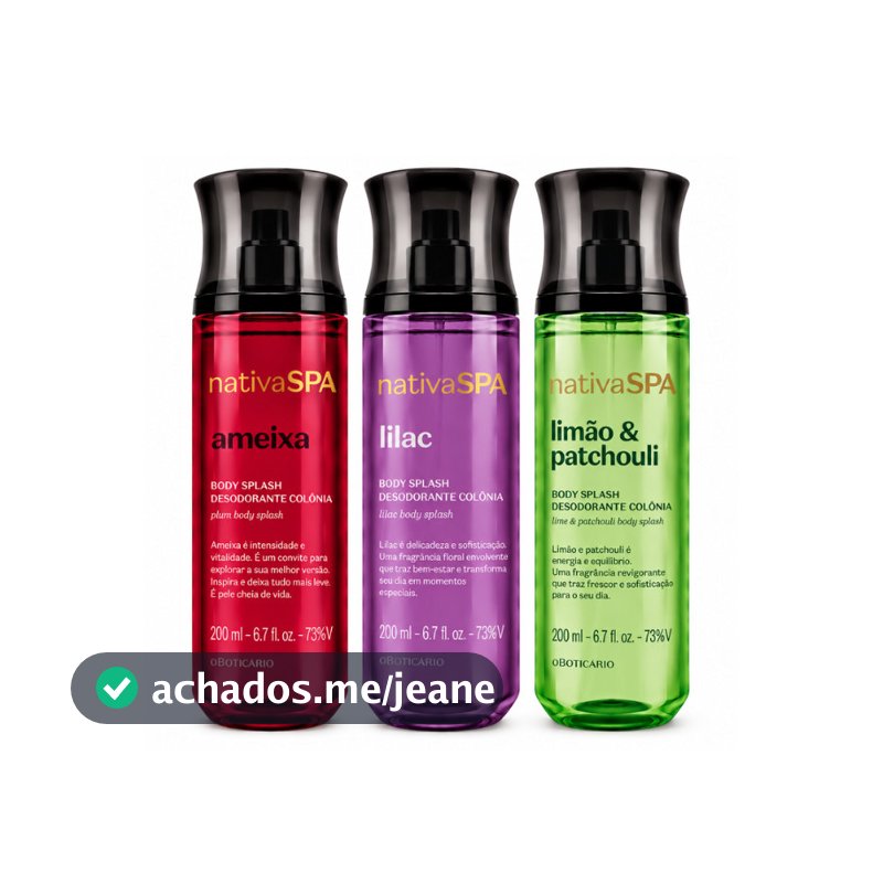 Combo 3 Body Splash Corporal Nativa SPA – Ameixa + Lilac + Limão & Patchouli