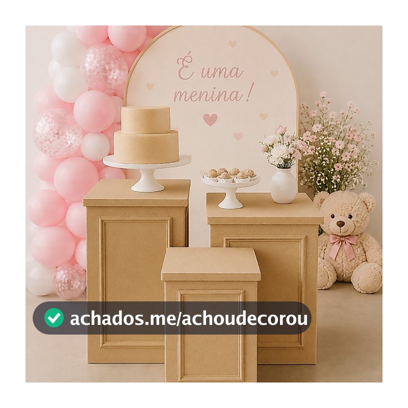 Kit 3 Cubos Boiserie MDF Cru Mesa Festa Aniversário Decoração