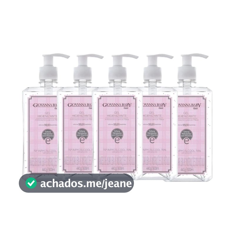 Kit Álcool Em Gel Higienizante Giovanna Baby Classic Rosa 500ml (5 unidades)