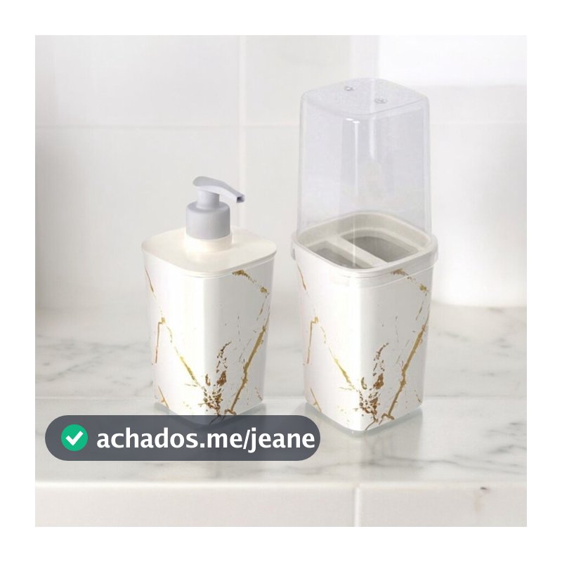 Kit Banheiro Lavabo Pia Porta Sabonete Líquido Porta Escova Dente Porta Algodão Organização Elegante