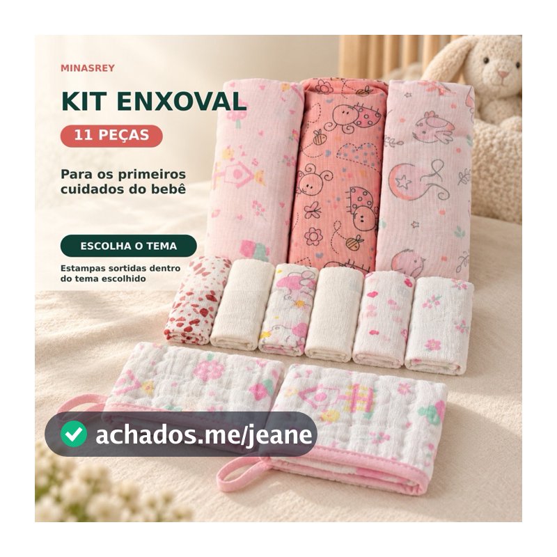 Kit Enxoval Bebê 11 Peças Cueiro Flanelado Babete Paninho de Boca 100% Algodão Recém Nascido Maternidade Menino Menina