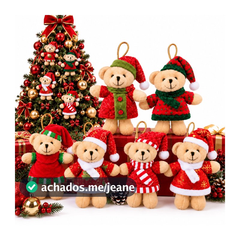 Kit 5 Ursinho Pelúcia Pendente De Natal Enfeite Para Árvore Decoração Natalina