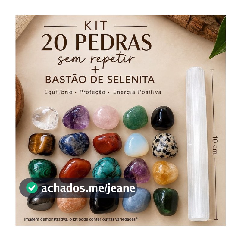 Kit 20 Pedras + Selenita - Cristais Naturais, Ametista, Turmalina,Quartzo Rosa, Agata,Pirita