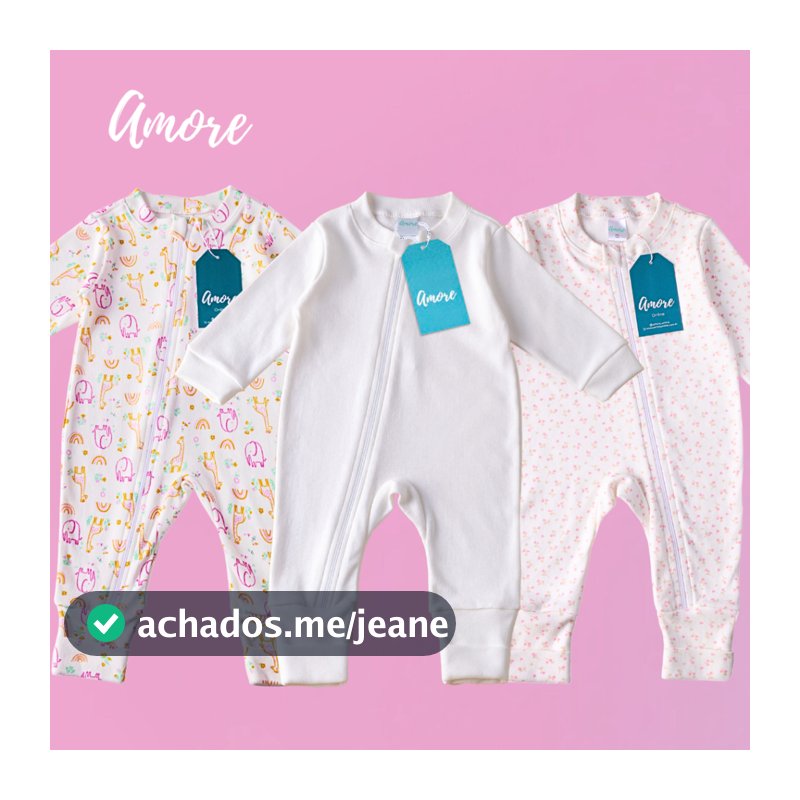 Kit 3 Macacões Bebê Safarizinhas Amore Vira Pe com Ziper 100% Algodão