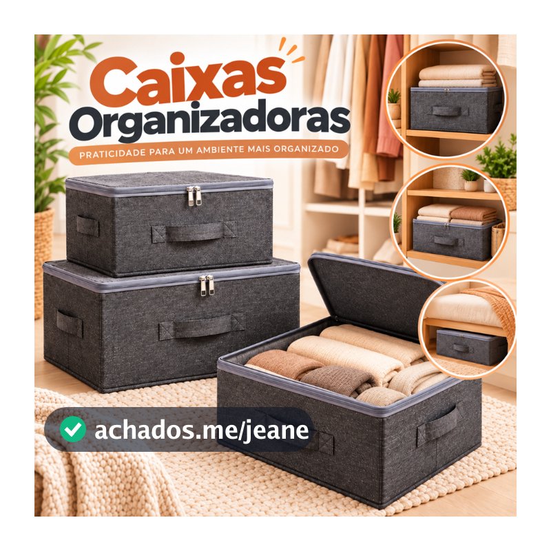 Caixa Organizadora Dobrável para Roupas com Tampa Zíper e Alças para Guarda Roupa