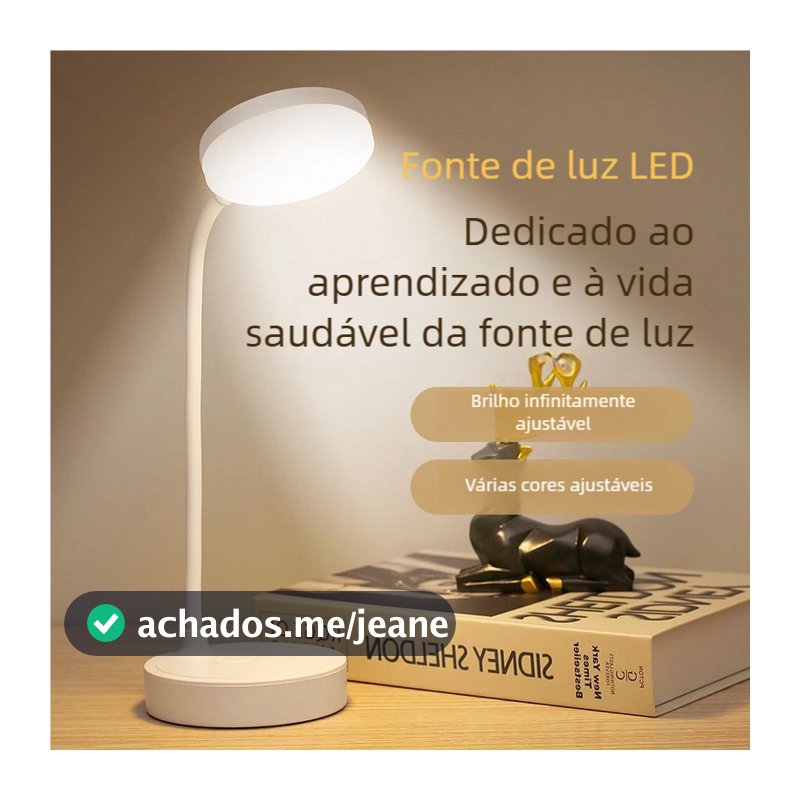 Luminária de Estudo BigTech LED - Recarregável, Haste Flexível, Abajur Touch Sem Fio