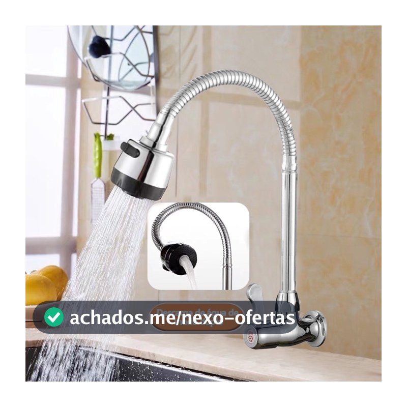 Inox Torneira  Prata/Preto Com Chuveiro Com Rotação De 360° Cozinha Luxo Parede Promoção