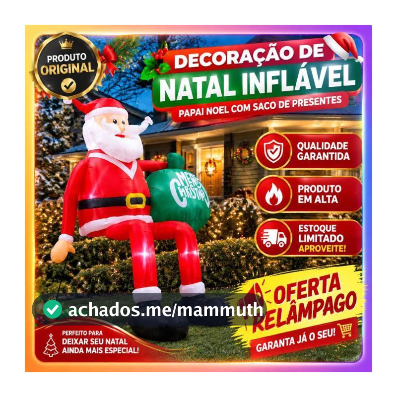 [Envio em 24h]🔥🔥Papai Noel Inflável De Natal 8 Pés Com Luzes LED, Decoração Externa Para Jardim Casa Festa Natalina
