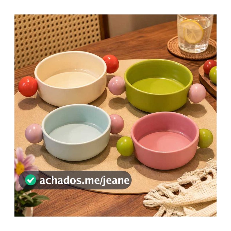 Tigela de Cerâmica Colorida com Alça  Para Servir e Decoração Rosa Verde Bege Azul Mesa Posta Moderno e Minimalista