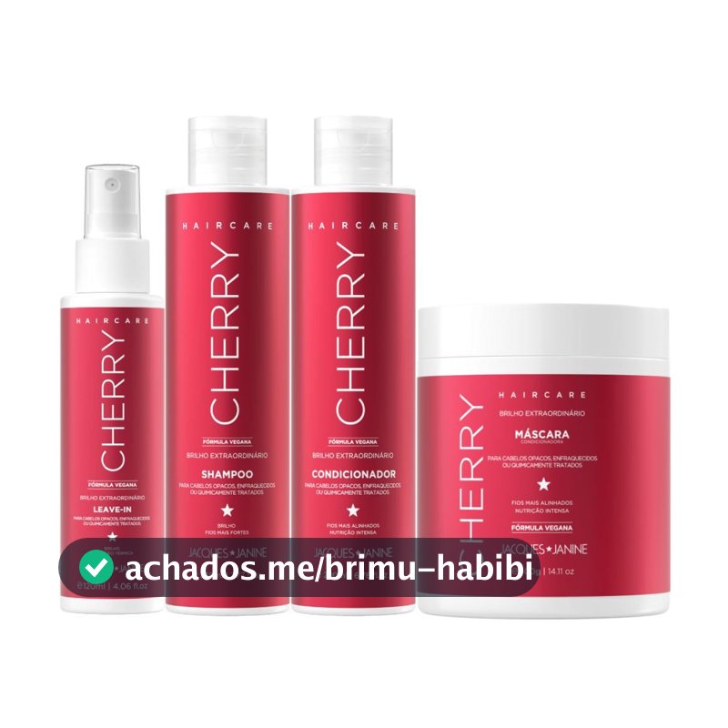 Kit Jacques Janine Hair Care Cherry Cereja Shampoo 230ml Condicionador 200ml Máscara 400g Spray 120ml