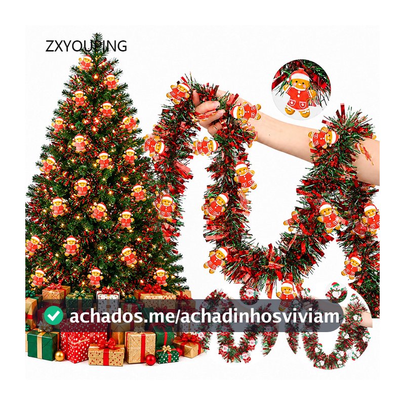 Conjunto De Guirlanda De Enfeites De Natal De 2M , Decorações Metálicas Brilhantes De Árvore Para Festa Em Casa , Decora