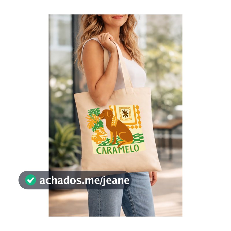 Ecobag Estampada Cachorro Caramelo Bolsa Tote Nylon Reutilizável Sustentável brasileiro 38x40