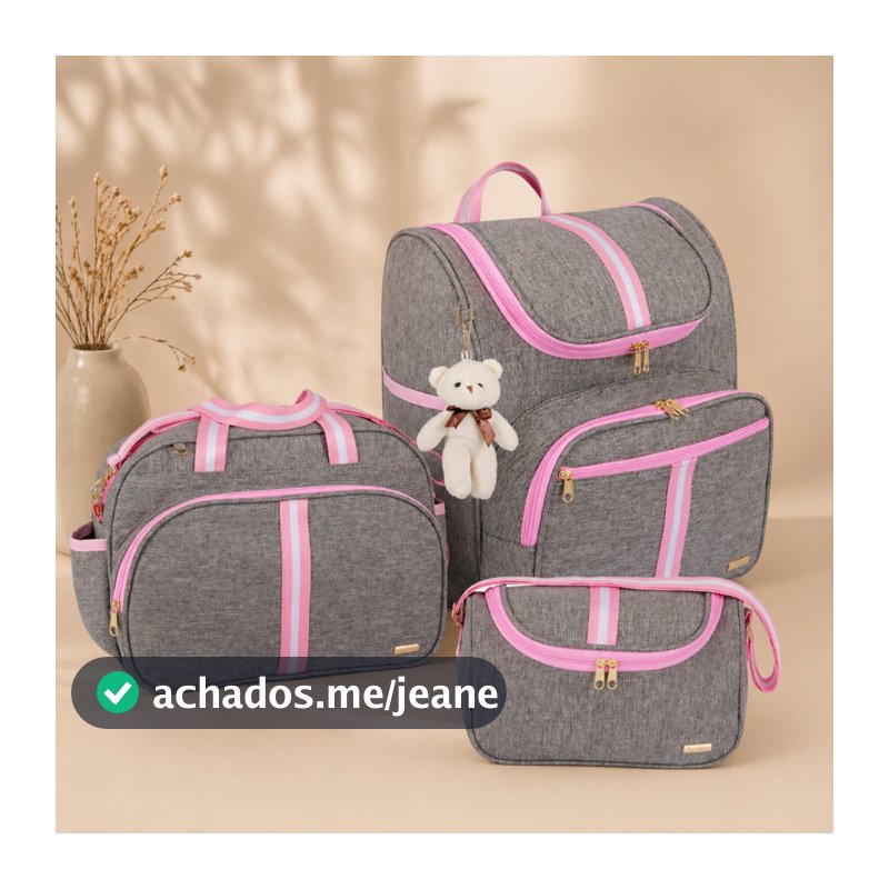 Kit Bolsas Maternidade 3 Peças com Mochila 2 em 1 Bolsa G , Bolsa P e Mochila G - Faixa luxo AMOR