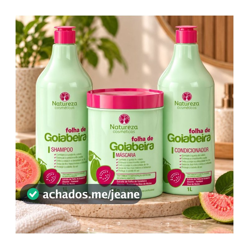 KIT FOLHA DE GOIABEIRA 1L - SHAMPOO + MÁSCARA 1Kg + CONDICIONADOR - NATUREZA COSMÉTICOS