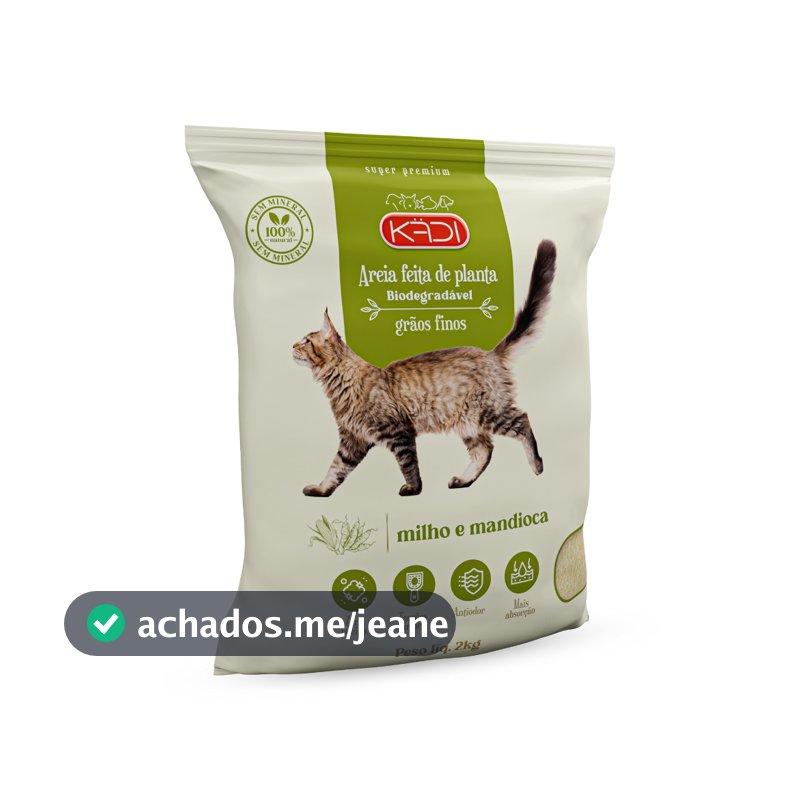 AREIA HIGIÊNICA BIODEGRADÁVEL KADI PARA GATOS GRÃOS FINOS 2KG