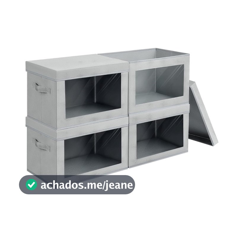 Caixa Organizadora Rígida Dobrável Visor Transparente Tampa Alta Resistência Empilhável