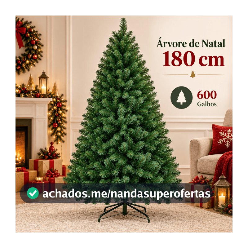 Árvore de Natal Verde 180m 600 Galhos Pé de Ferro Grande Decoração