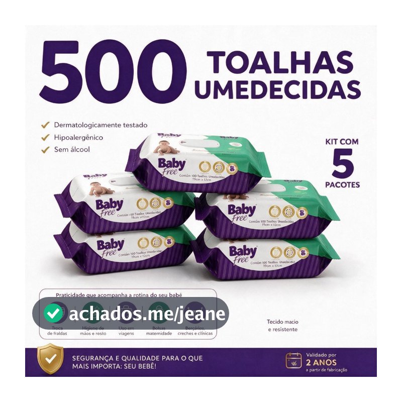 Kit 05 pacotes de Toalhas Umedecidas/ Lenços  Baby free c/100- (sem tampa flip-top)