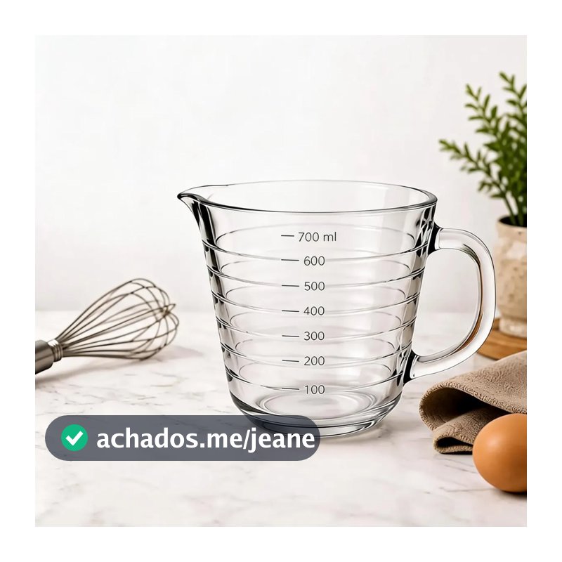 Jarra Medidora Lyor de Vidro com Marcação Incolor 700ml para Cozinha Receitas Culinária Mesa Posta Decoração Prática Chá