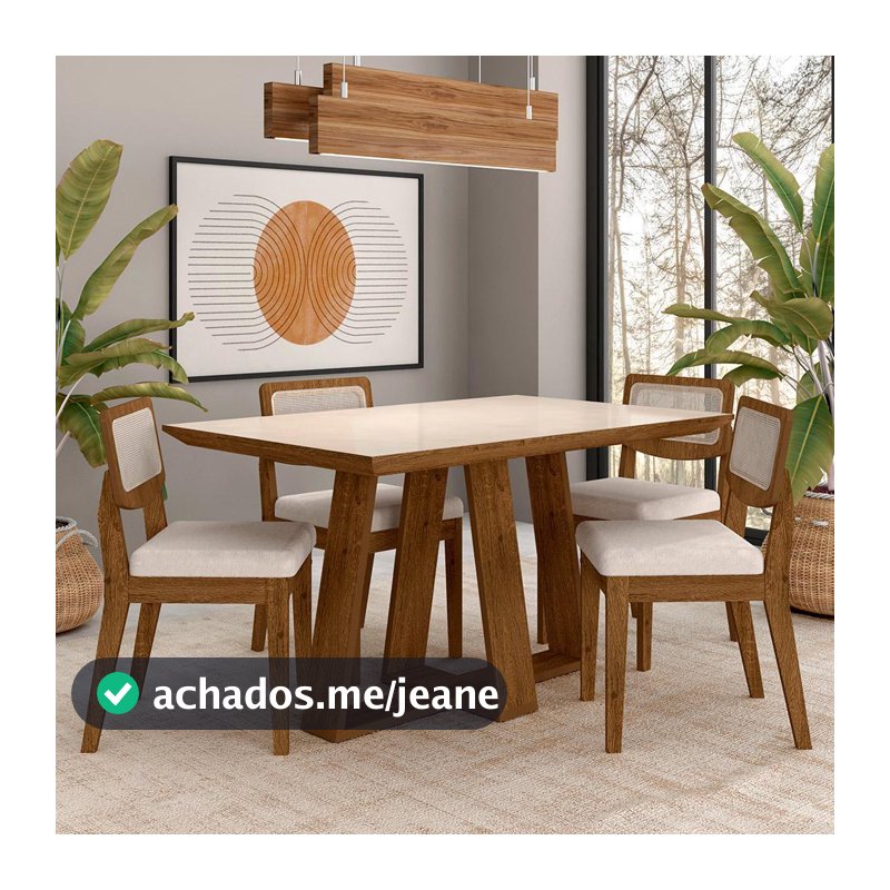 Conjunto Mesa Lins 4 Cadeiras Sextavada Freijó/off/bouclé Off -  M.a