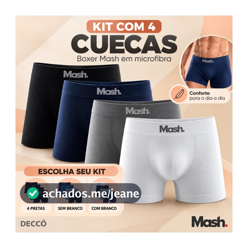 Kit 4 Cuecas Boxer Mash Sem Costura Microfibra Toque Suave Conforto