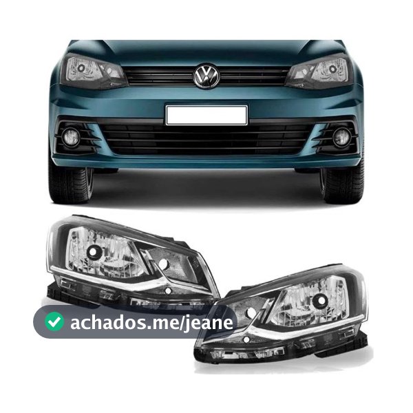 Farol Compatível com Volkswagen Gol Voyage G7 2016 a 2020 Foco Simples Máscara Negra Friso Cromado