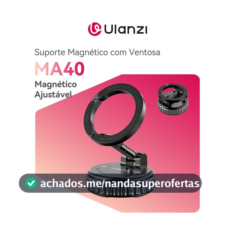 ULANZI MA40 MagLock Suporte Magnético com Ventosa, Compatível com MagSafe, Ajuste Multiângulo para Celular