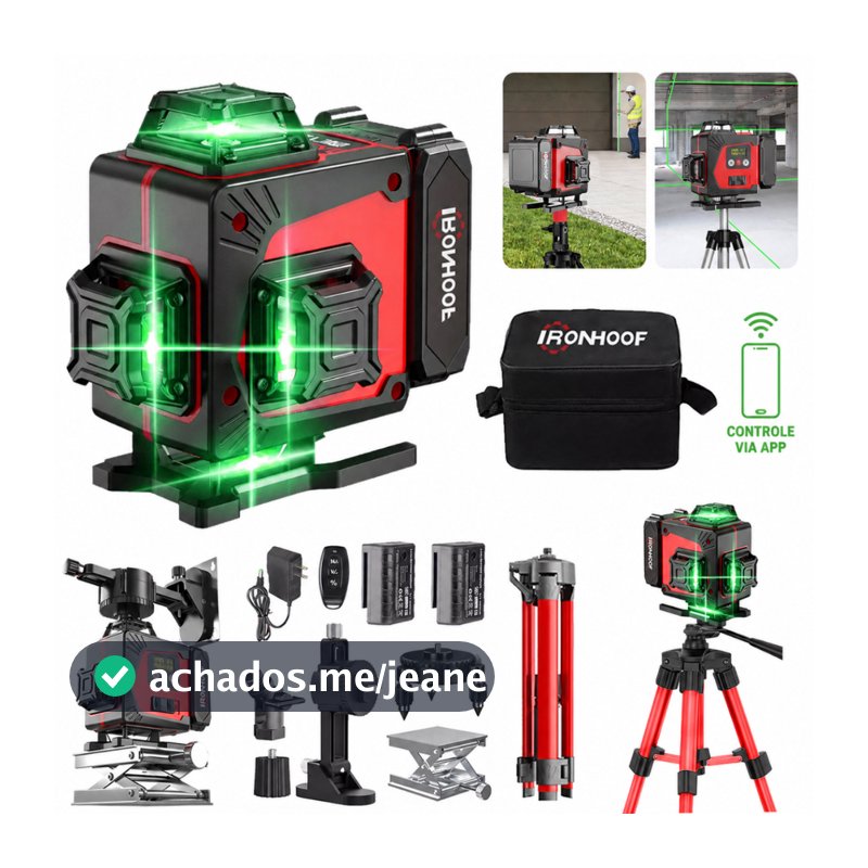 Nivel A Laser Profissional 16 Linhas/2 Linhas Com Tripé Verde 4D 2 Baterias