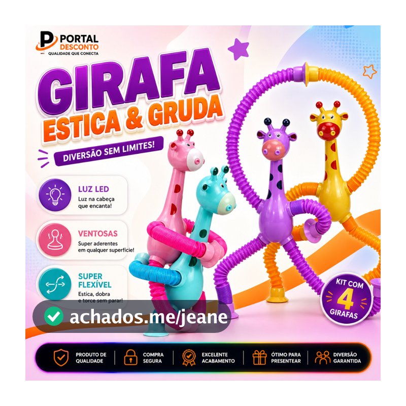 Girafas Estica e Gruda Brinquedo Infantil Pop It Tubo Led Com Ventosa