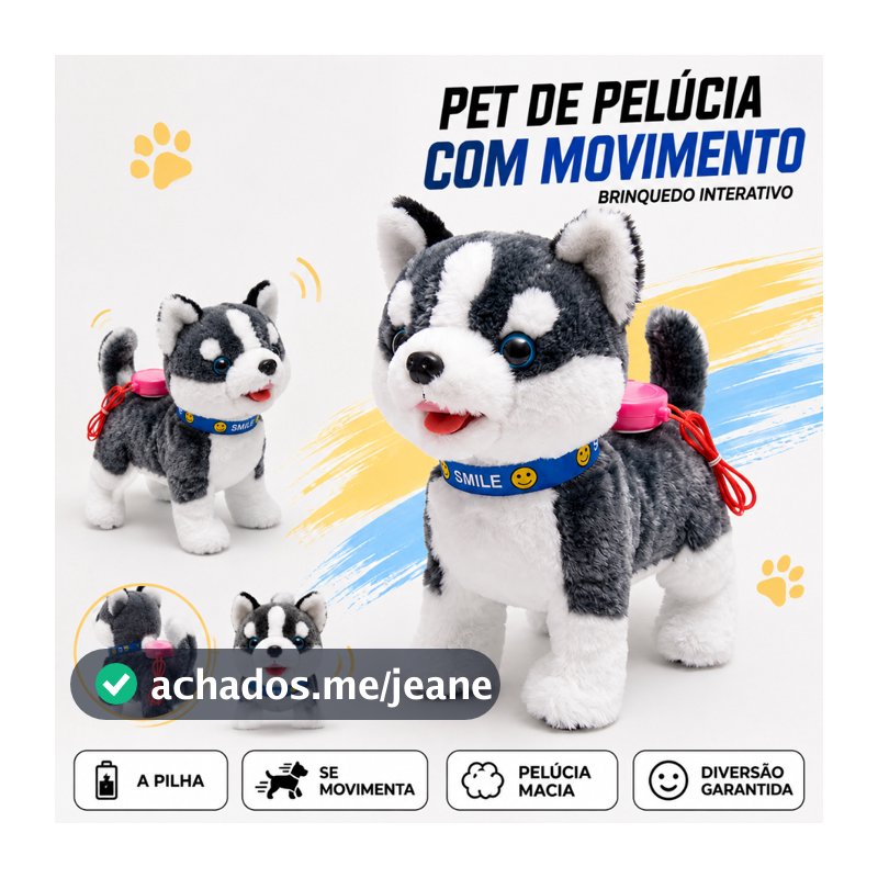 Cachorro Pet De Pelúcia Husky Interativo Fala Com Movimento E Som Brinquedo Cachorrinho Infantil