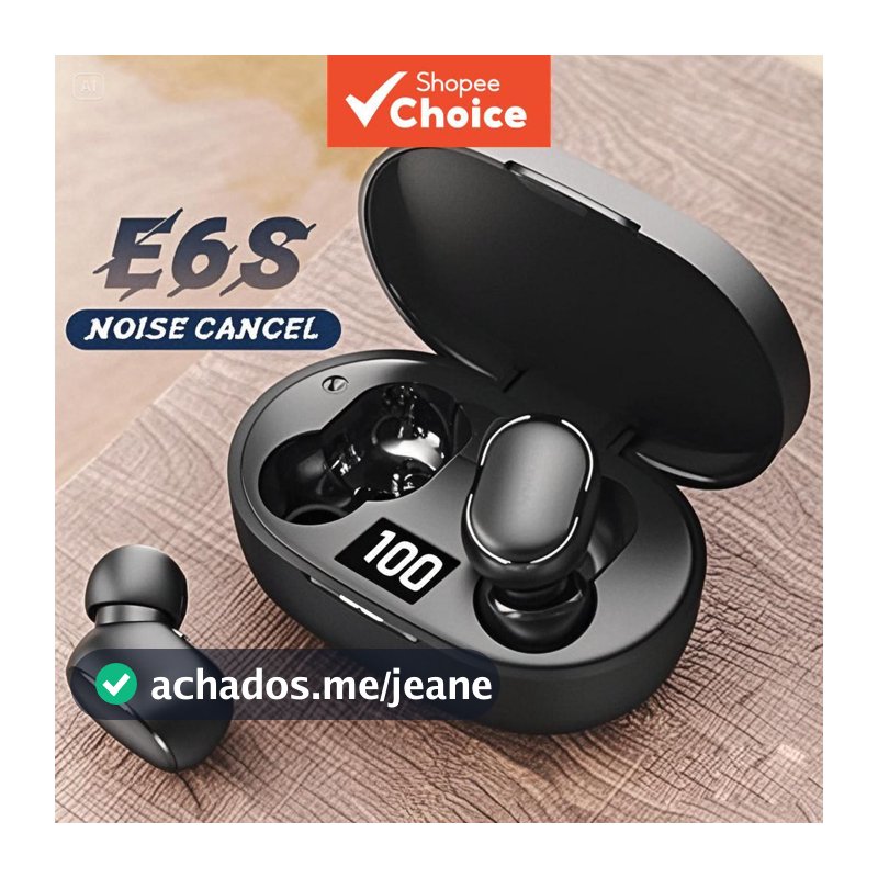E6S Cor Preta Fones De Ouvido Sem Fio TWS Bluetooth Com Microfone Estéreo Som Cancelamento Ruído LED Display Digital Fon