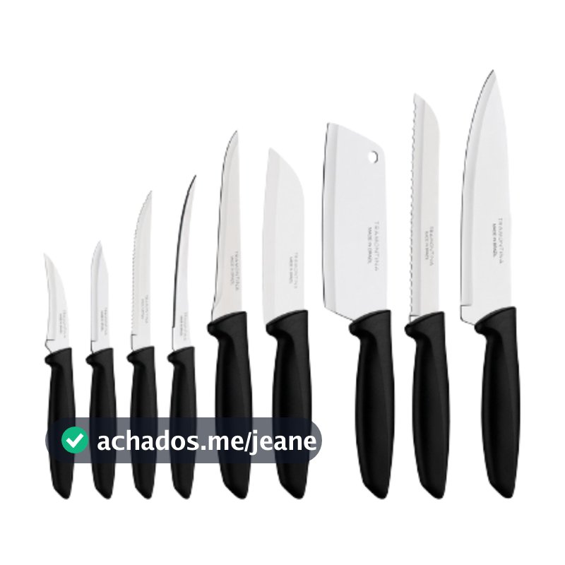 Kit Jogo de Facas Faqueiro Tramontina Plenus 9 Peças Sortidas Chef  Carnes Pão Frutas Aço Inox Preto