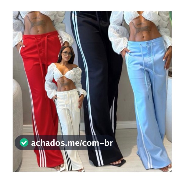 Calça Pantalona Wid leg feminina /tecido marrante e listras na lateral/pantalona