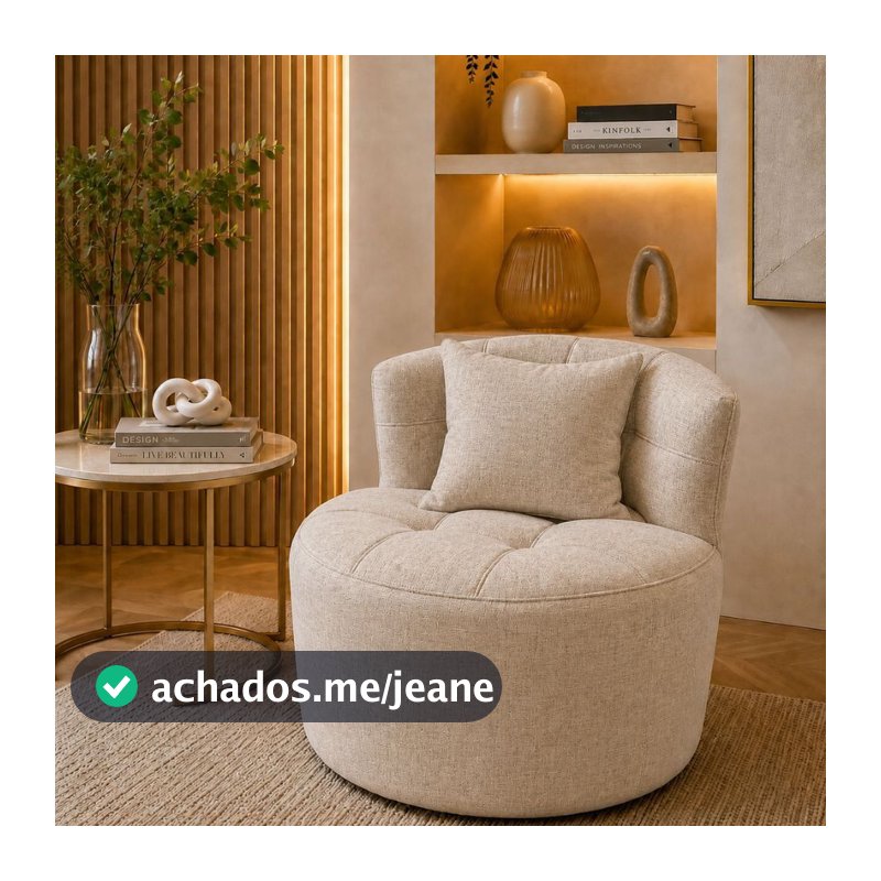Poltrona Orgânica Curva Sharm Confort Luxory Redondo Assento Macio Tecido Linho Bege Creme