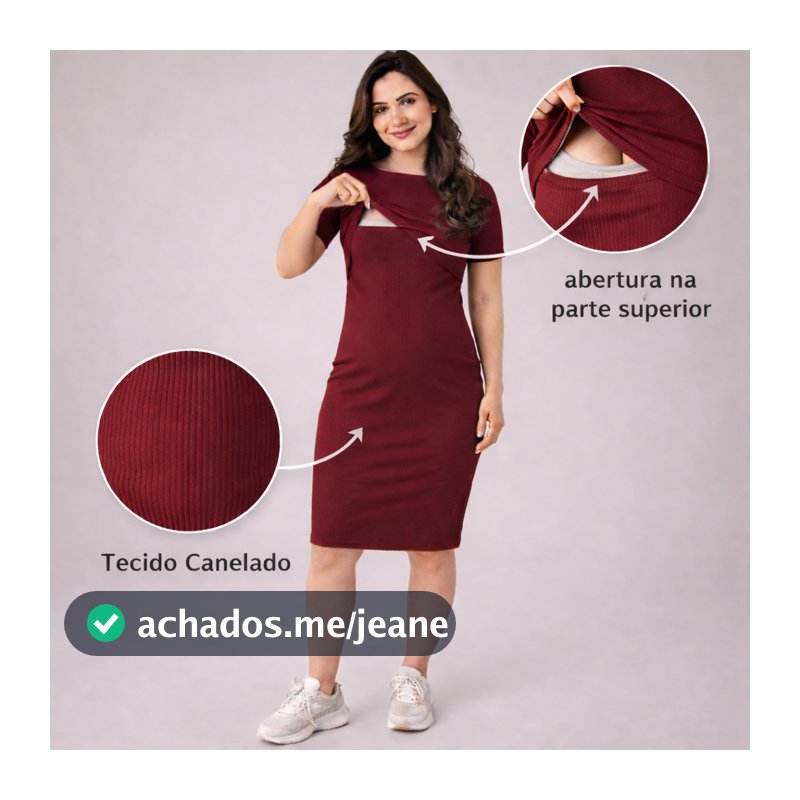 Vestido Gestante Amamentação Canelado Midi Manga Curta Abertura para Amamentar Confortável Moda Gravidez