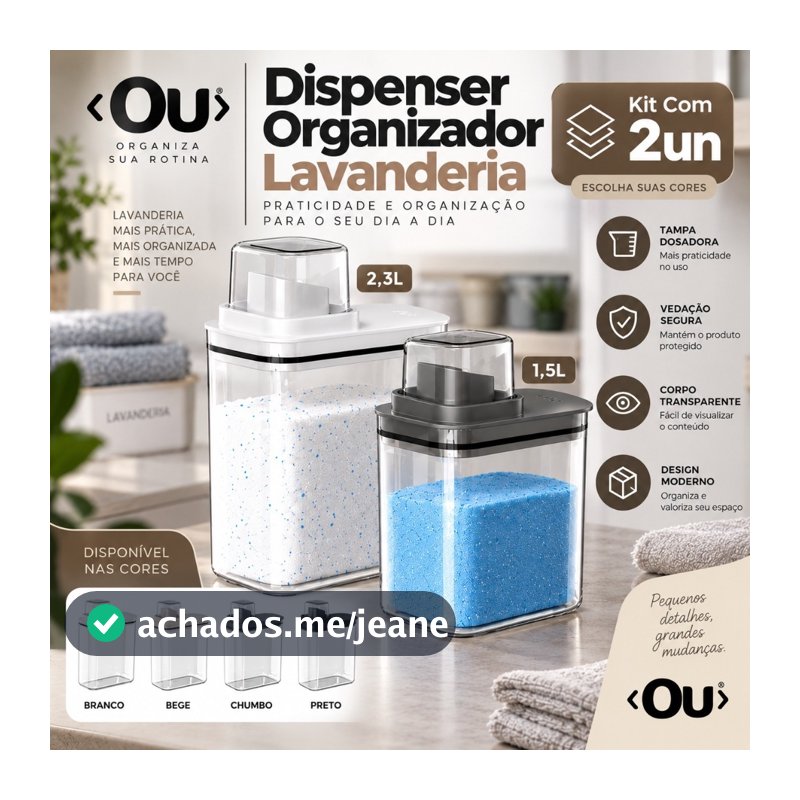 Kit 2 Dispensers Flow OU Lavanderia 1,5L e 2,3L Pote Organizador com Tampa Dosadora