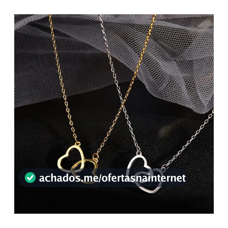 Colar Feminino Duplo Coração Banhado a Ouro / Prata Presente Romântico Delicado Moda Casual e Festa