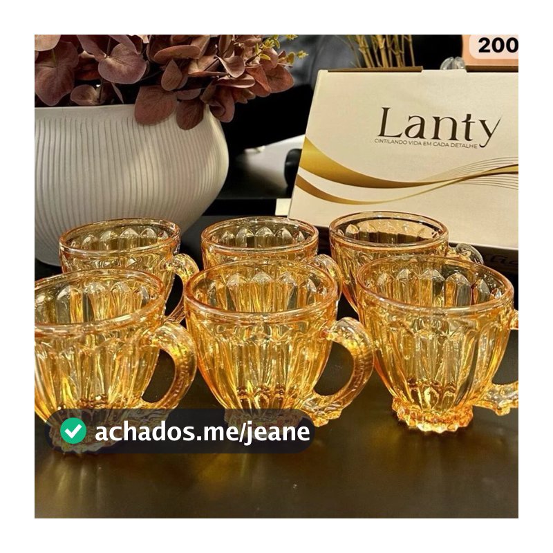Jogo de Xícaras Chá e Café 200 ml Itália Âmbar Jogo 6 Peças Canecas Cristal douradas Luxuoso