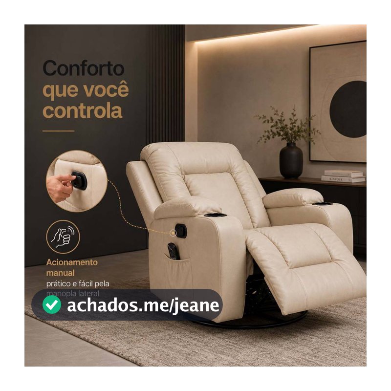 Poltrona Reclinável Poltrona Massageadora Poltrona Giratória Bege Poltrona do Papai Massagem Austin PU G94