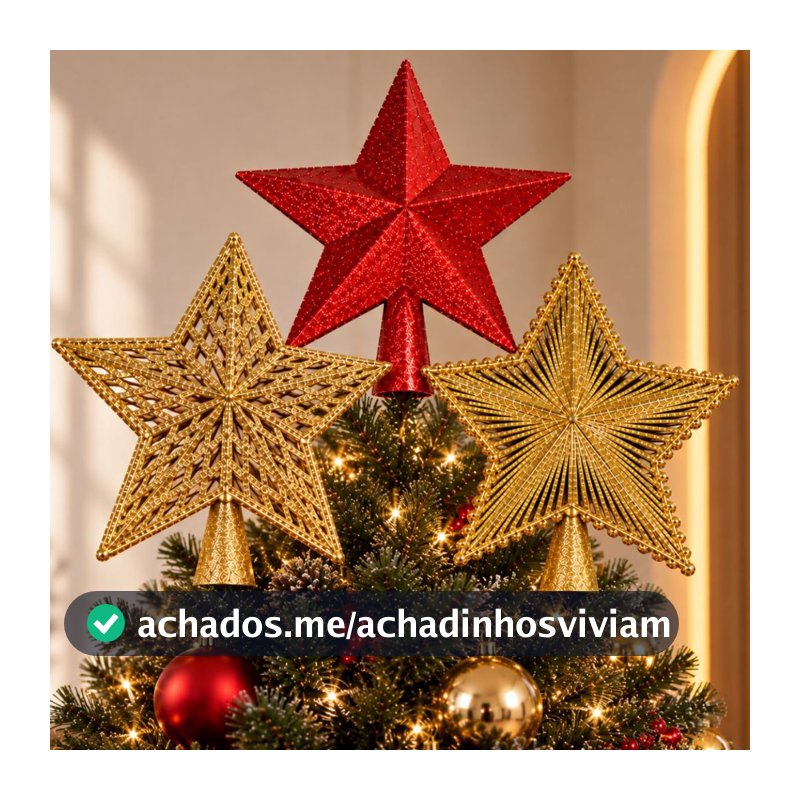 Estrela Natalina Topo Árvore Natal com Glitter Enfeite Natalino ponteira Clássico Decoração vermelho dourado
