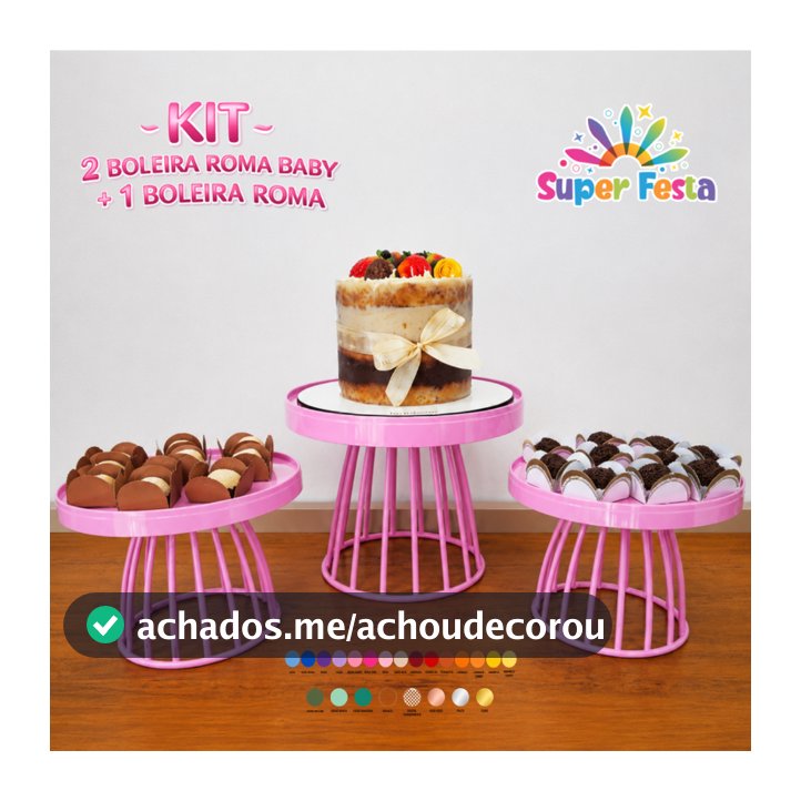Kit 1 Boleira Roma 23cm e mais 2 Boleiras Roma Baby 18cm para Festa e Decoração