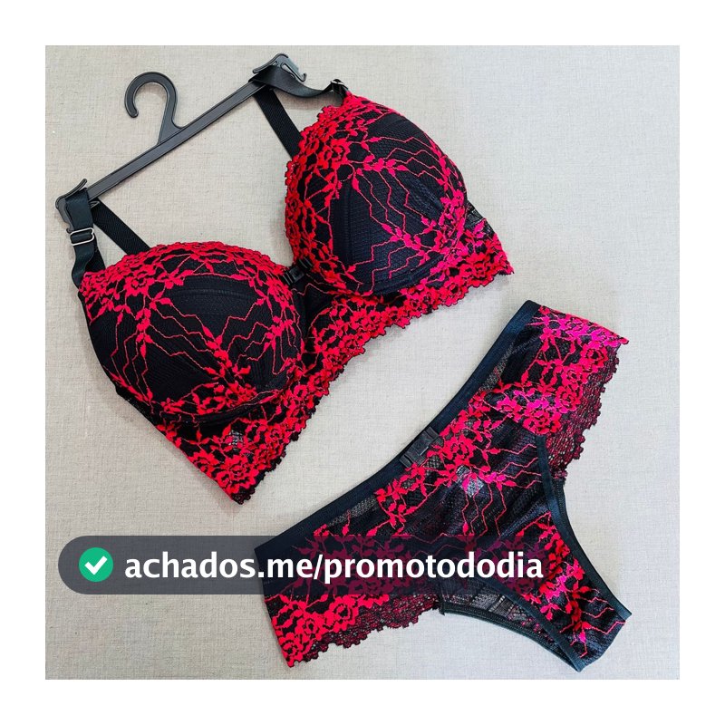 Conjunto Plus Size Lingerie Renda Bicolor Bojo Calcinha e Soutien Moda Íntima Feminina Antonella 02.