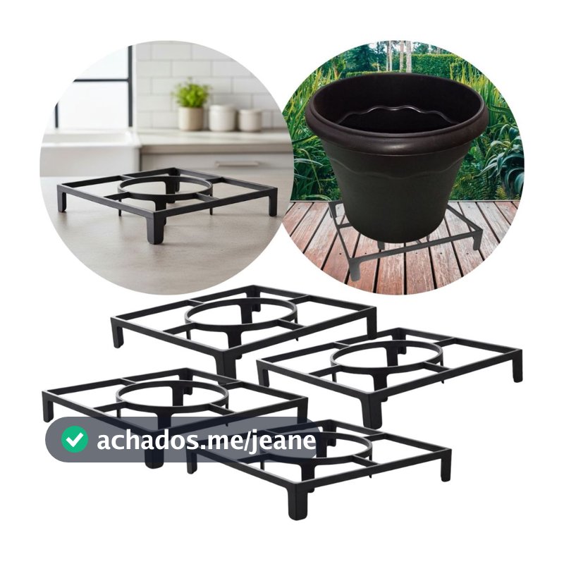 Kit 4 Suporte Para Vaso De Plantas Rasteiro Plástico Quadrado Tamanho 01 Preto Nutriplan - Promoção!