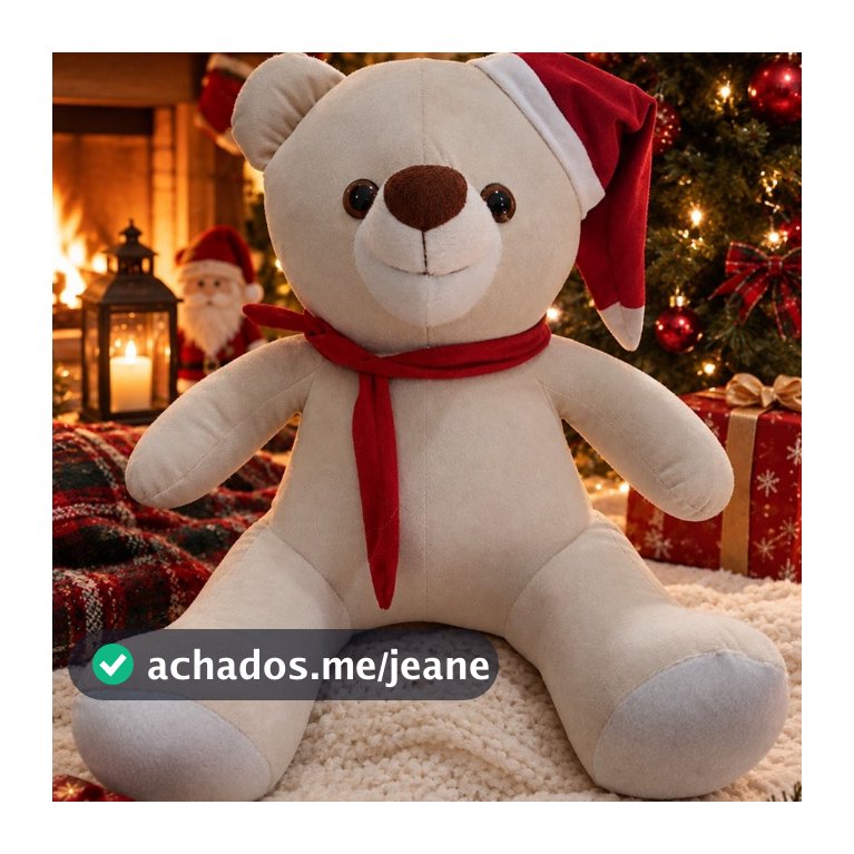 Ursinho de Pelúcia Natalino 40cm Papai Noel Gorro e Cachecol