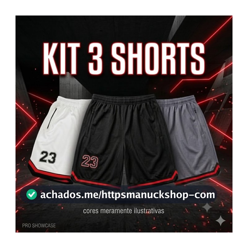 KIT 3 BERMUDÃO ADULTO CHICAGO MASCULINO DRYFIT ESPORTIVO ACADEMIA