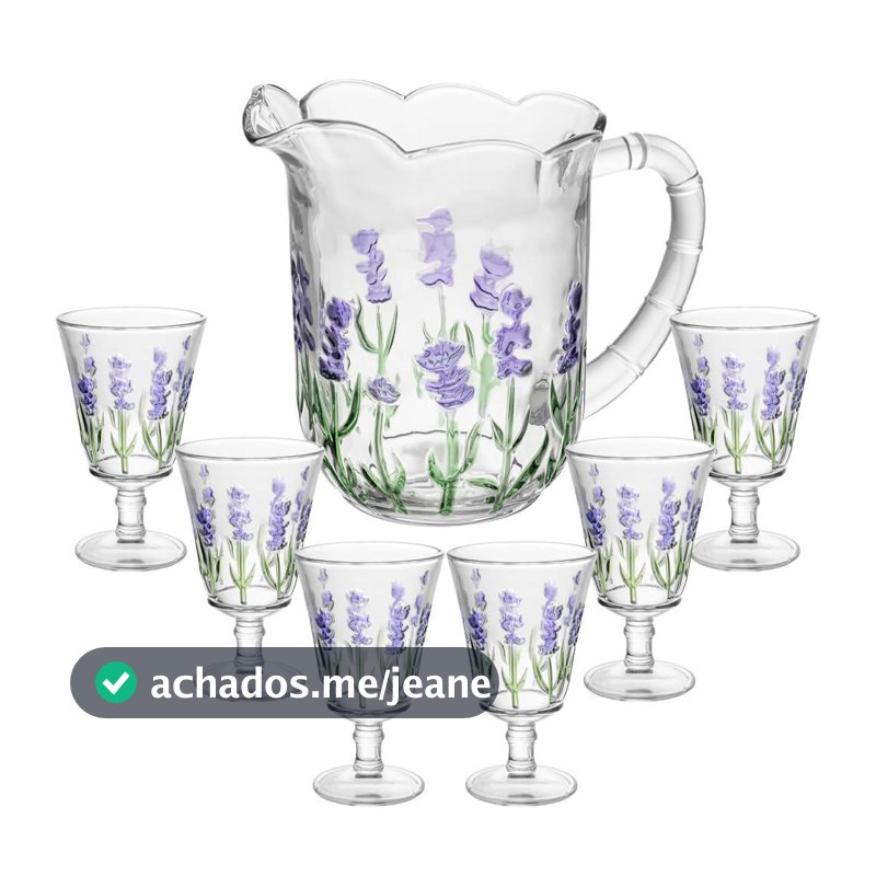 Jogo de Taças e Jarra de Cristal Lavanda Hand Painting 7 peças - Lyor